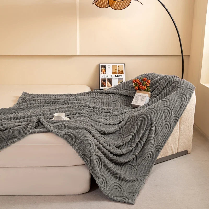 Grey Soft Raised Jacquard Fleece Throw