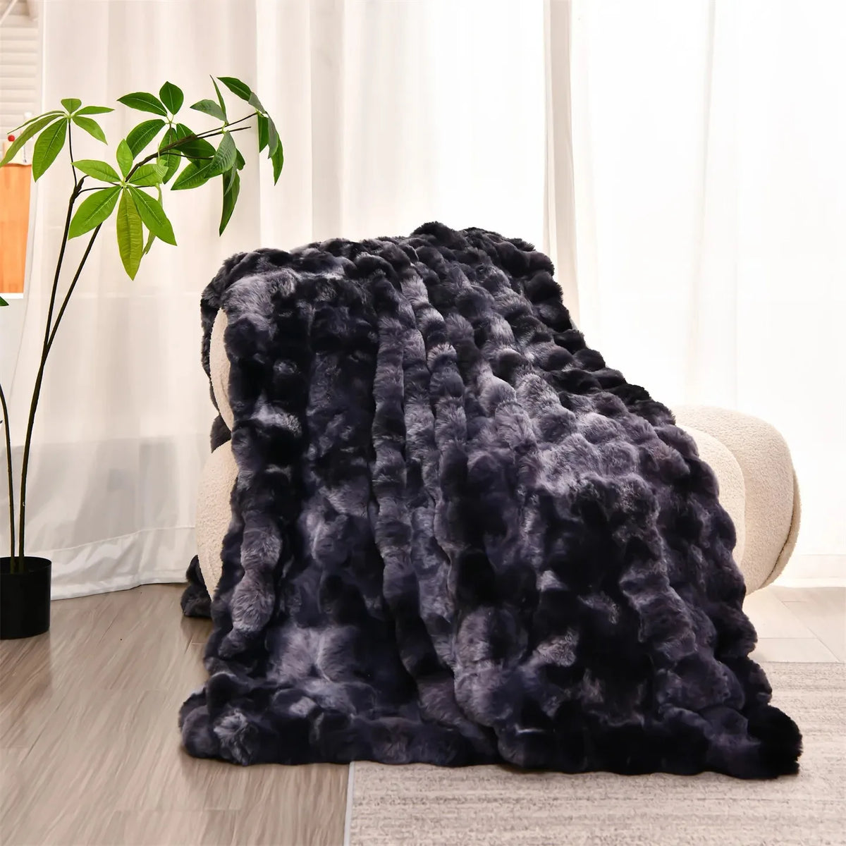 Smoke Grey Plush Reversible Faux Fur Throw