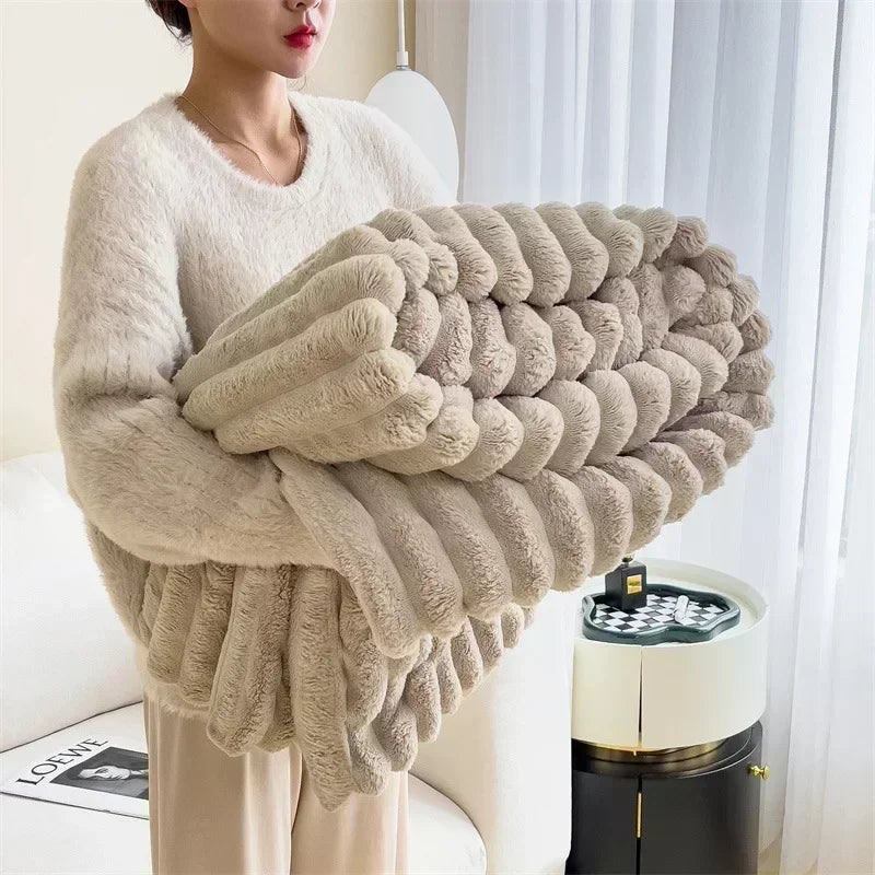 Taupe Soft Ribbed Faux Fur Throw