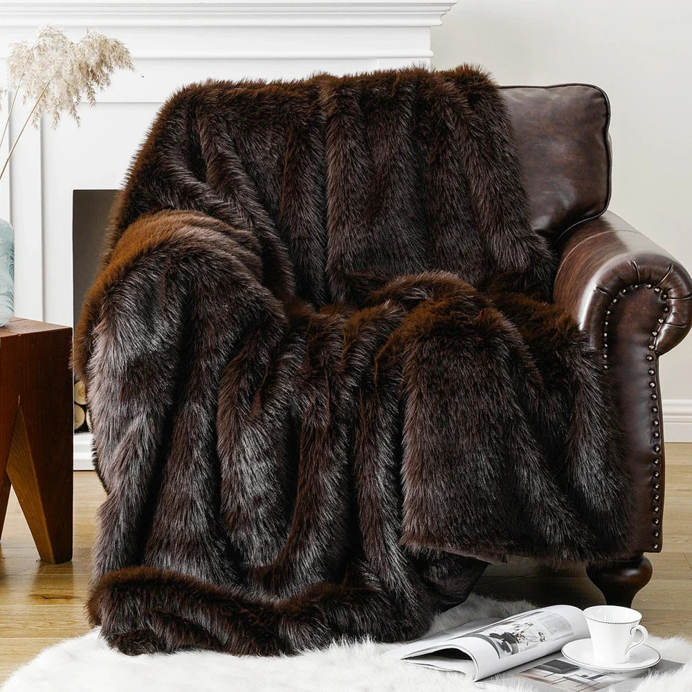 Mahogany Soft Long-Pile Faux Fur Throw