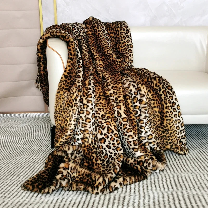Leopard-Print Faux Fur Throw