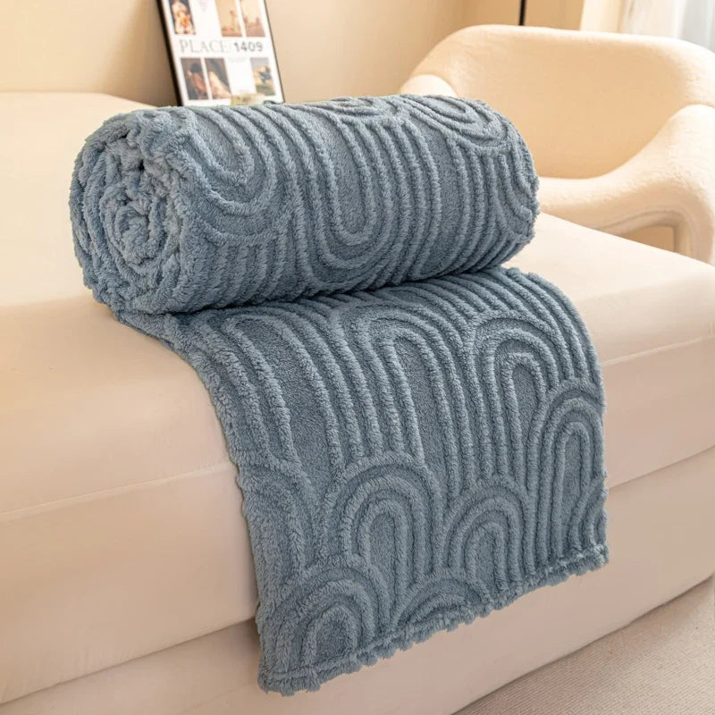 Blue Soft Raised Jacquard Fleece Throw