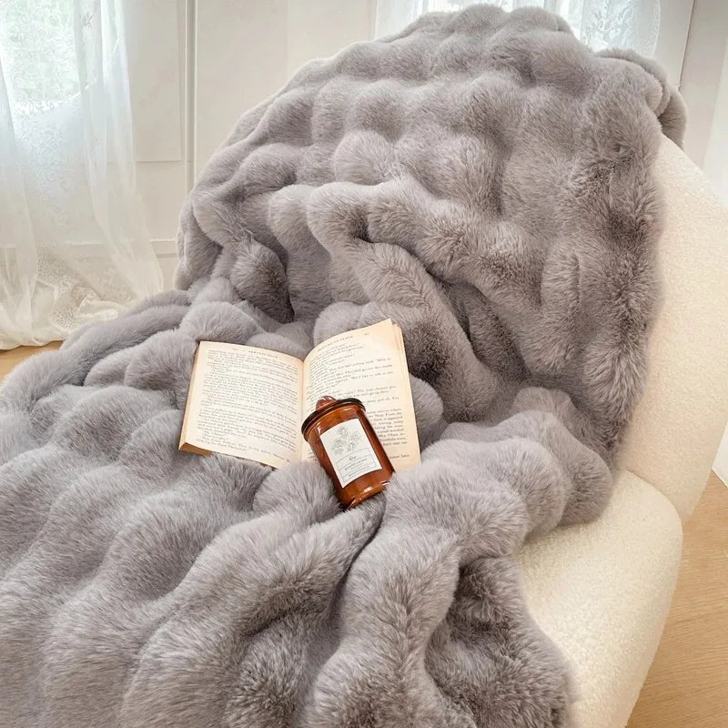Grey Plush Reversible Faux Fur Throw