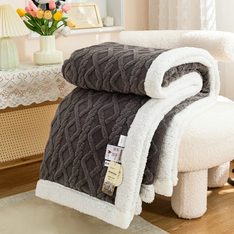 Grey Geometric Fleece and Sherpa Throw