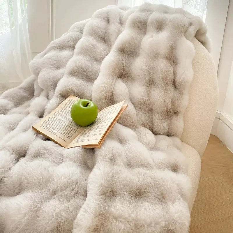 Greige Plush Reversible Faux Fur Throw