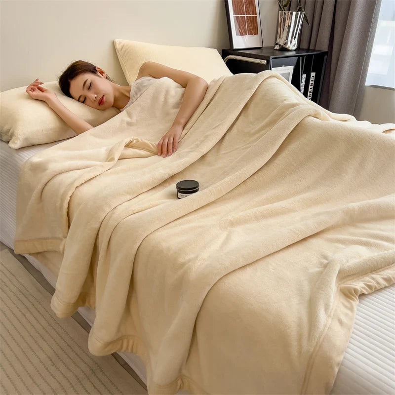 Vanilla Soft Warm Plain Velvet Throw