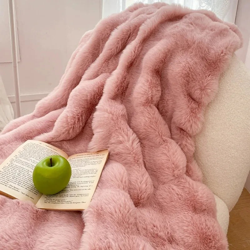 Pink Plush Reversible Faux Fur Throw