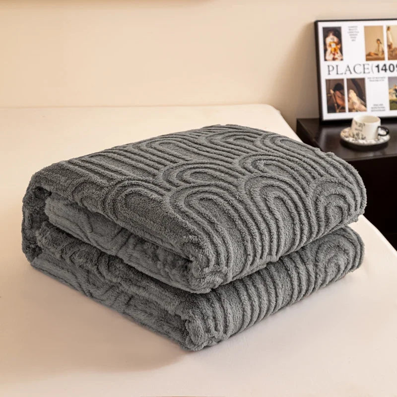 Grey Soft Raised Jacquard Fleece Throw