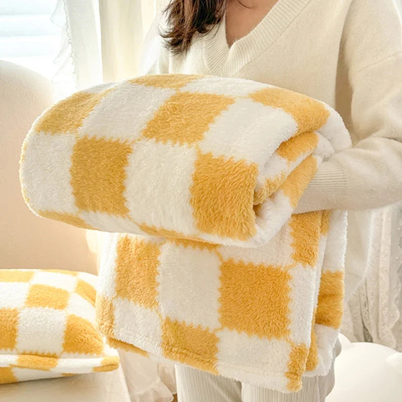 Yellow Soft Checked Fleece Throw