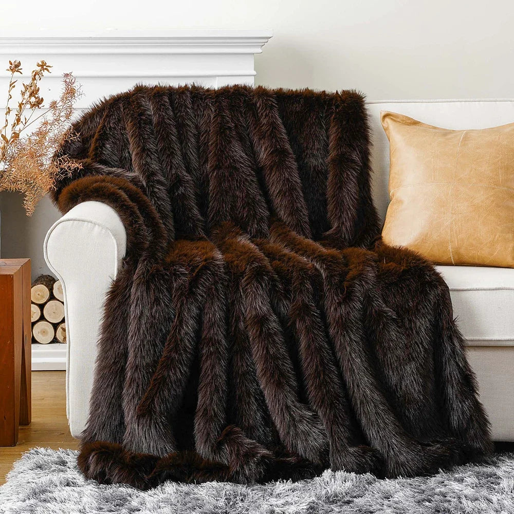 Mahogany Soft Long-Pile Faux Fur Throw