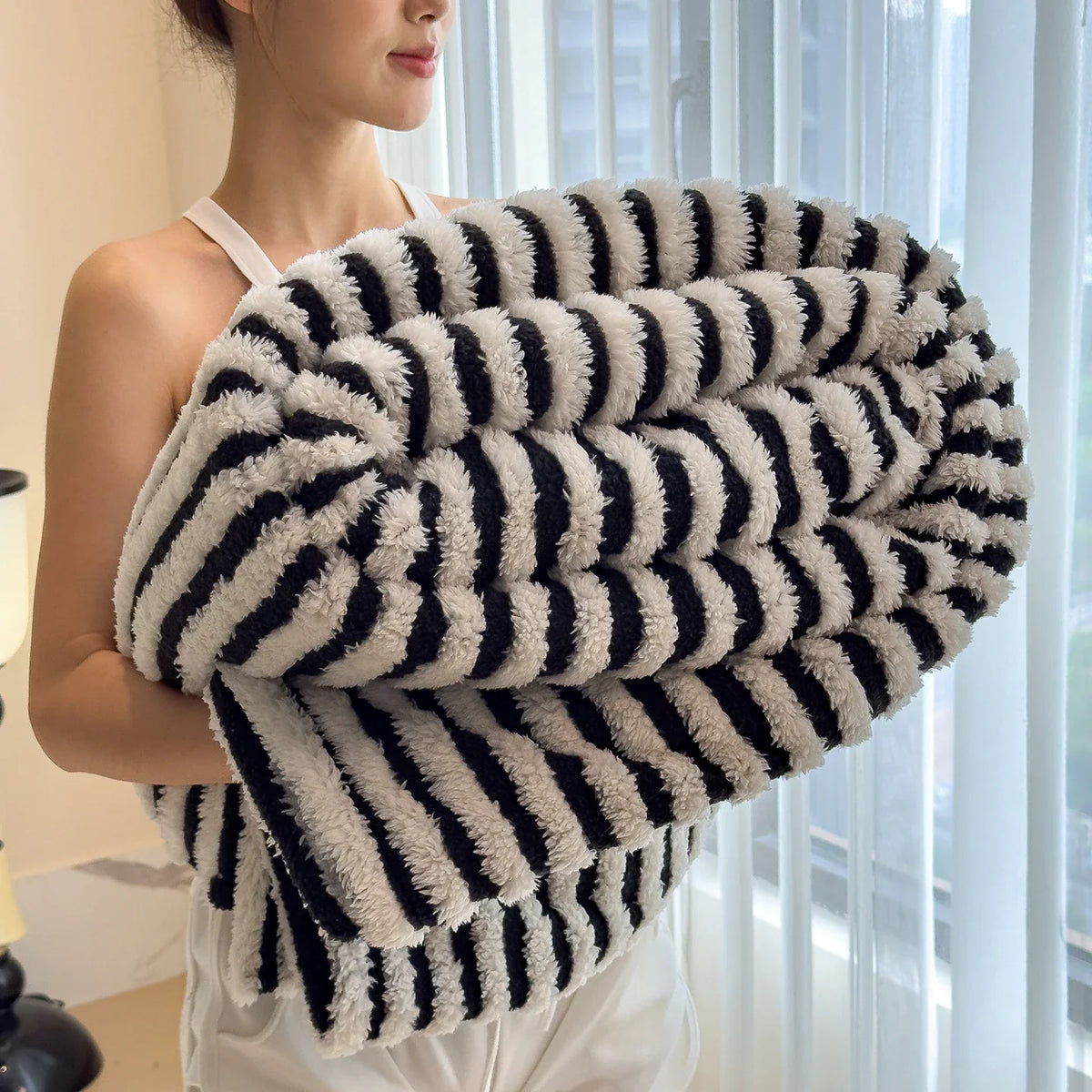 Zebra Soft Striped Faux Fur Throw