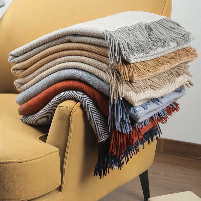 Camel Plain 100% Wool Fringed Throw