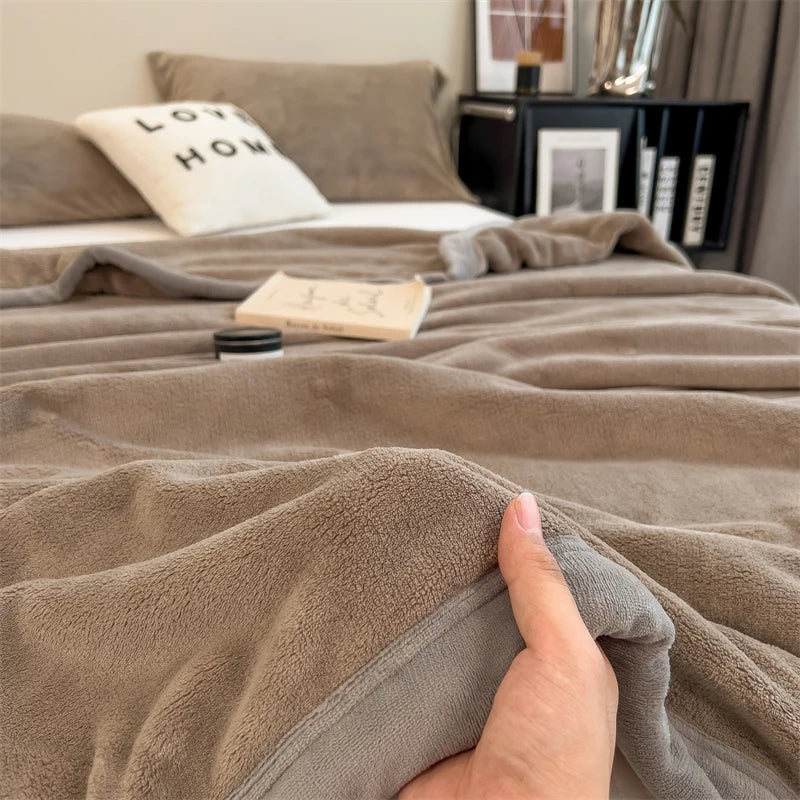 Taupe Soft Warm Plain Velvet Throw