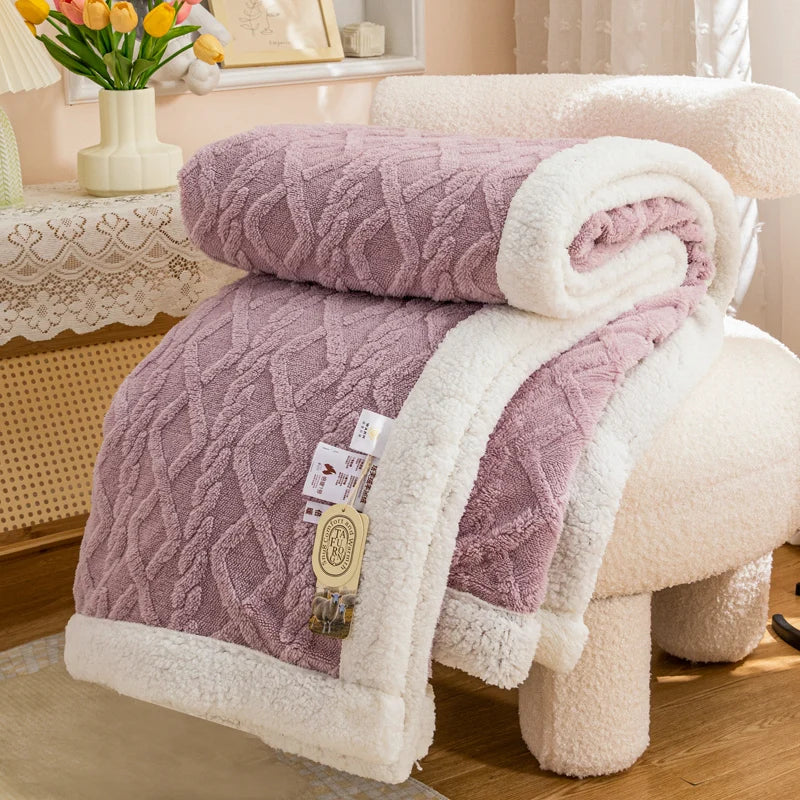 Purple Geometric Fleece and Sherpa Throw