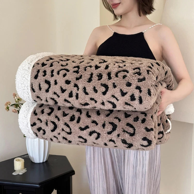 Taupe Soft Leopard-Print Fleece Throw