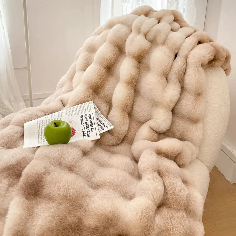 Cream Plush Reversible Faux Fur Throw