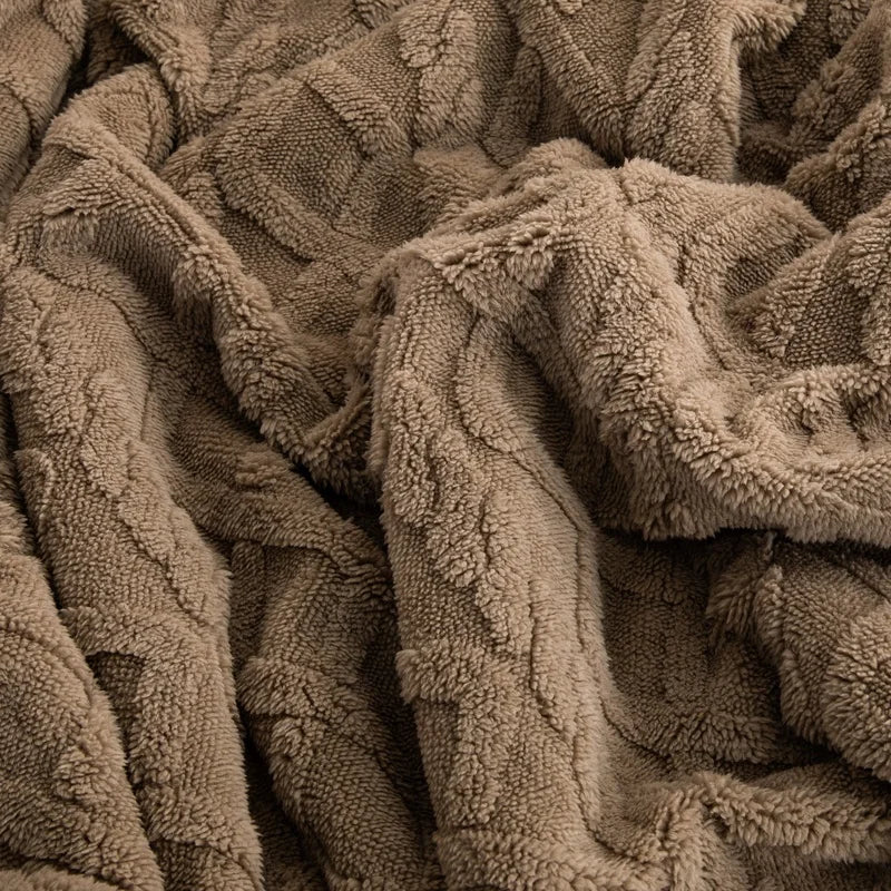 Brown Geometric Fleece and Sherpa Throw
