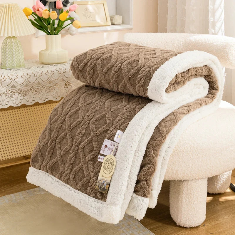 Brown Geometric Fleece and Sherpa Throw