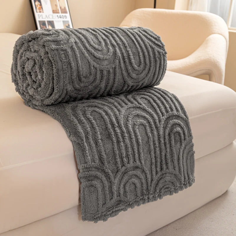 Grey Soft Raised Jacquard Fleece Throw
