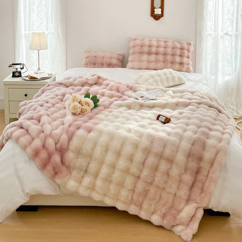 Powder Pink Plush Reversible Faux Fur Throw