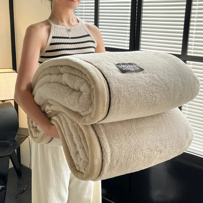 Beige Soft Plain Fleece Throw