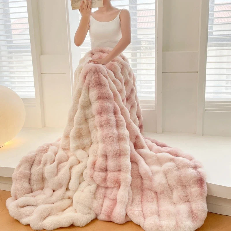 Powder Pink Plush Reversible Faux Fur Throw