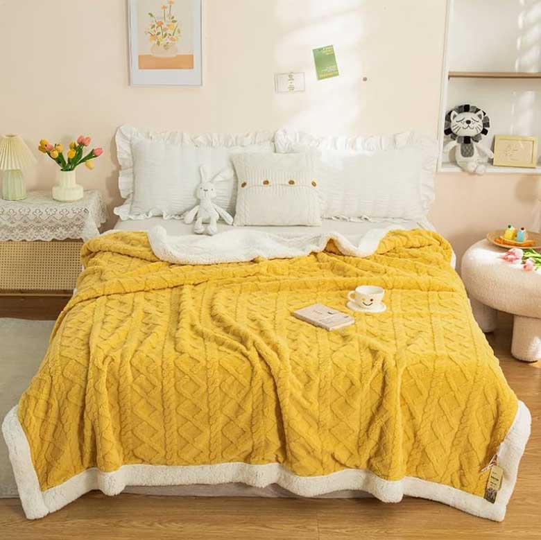 Yellow Geometric Fleece and Sherpa Throw
