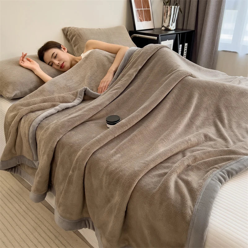 Taupe Soft Warm Plain Velvet Throw