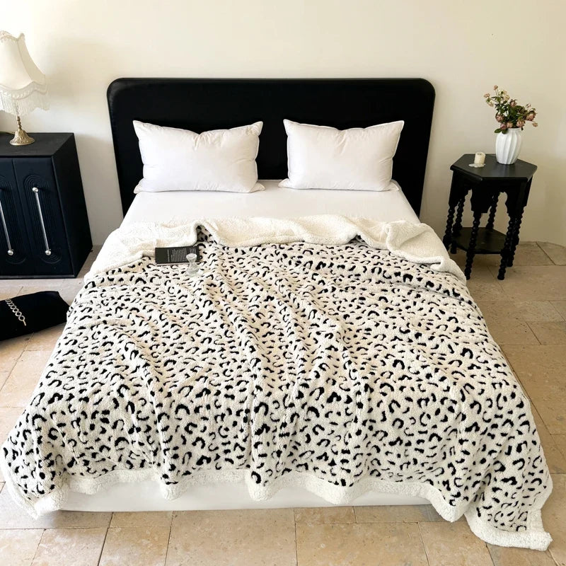 Beige Soft Leopard-Print Fleece Throw