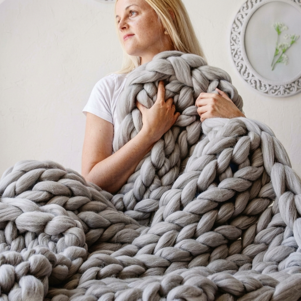 Grey Chunky-Knit 100% Cotton Throw
