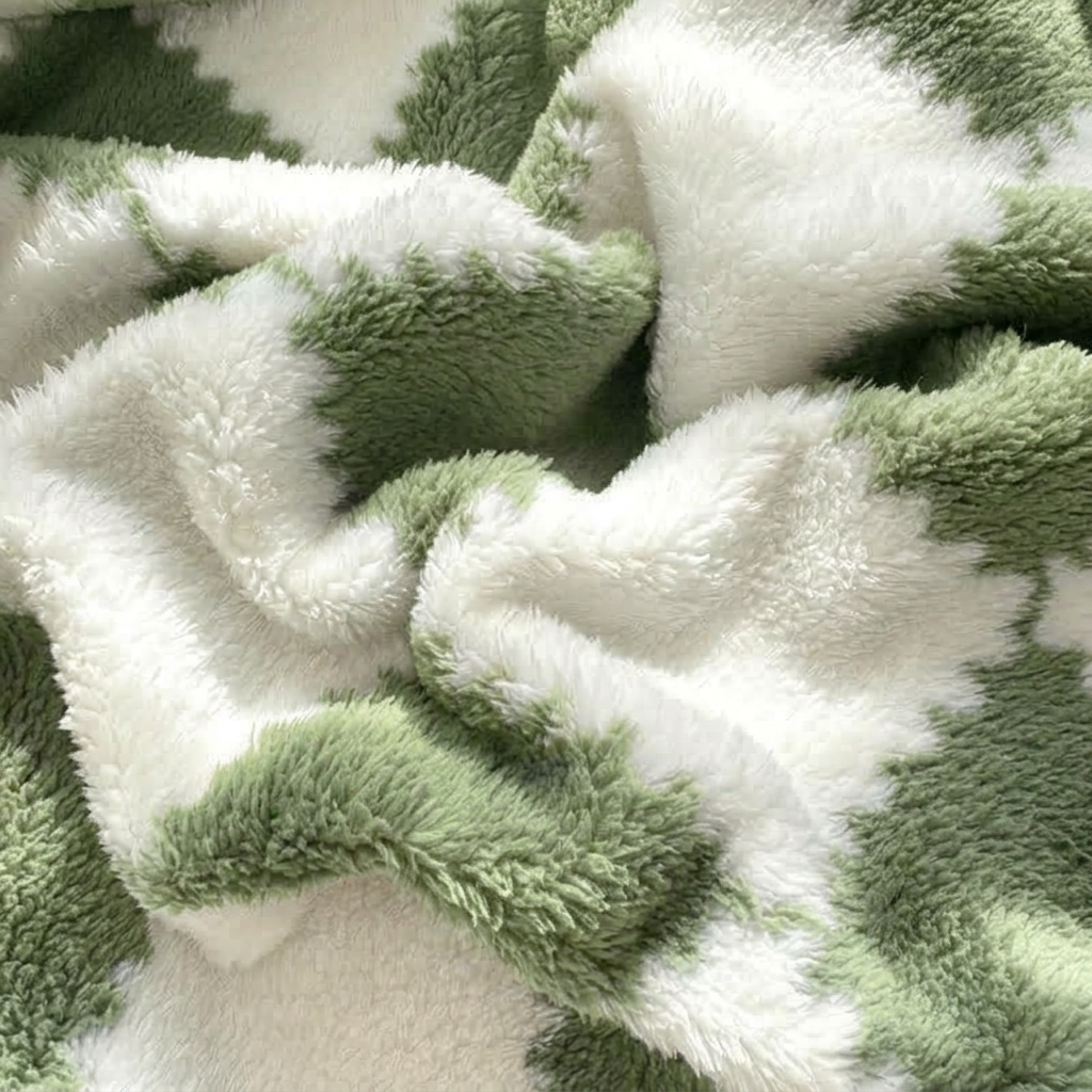 Green Soft Checked Fleece Throw