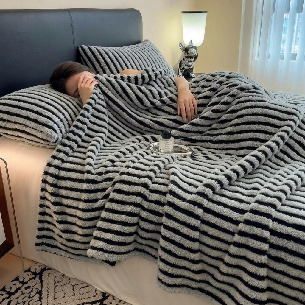 Lemur Soft Striped Faux Fur Throw
