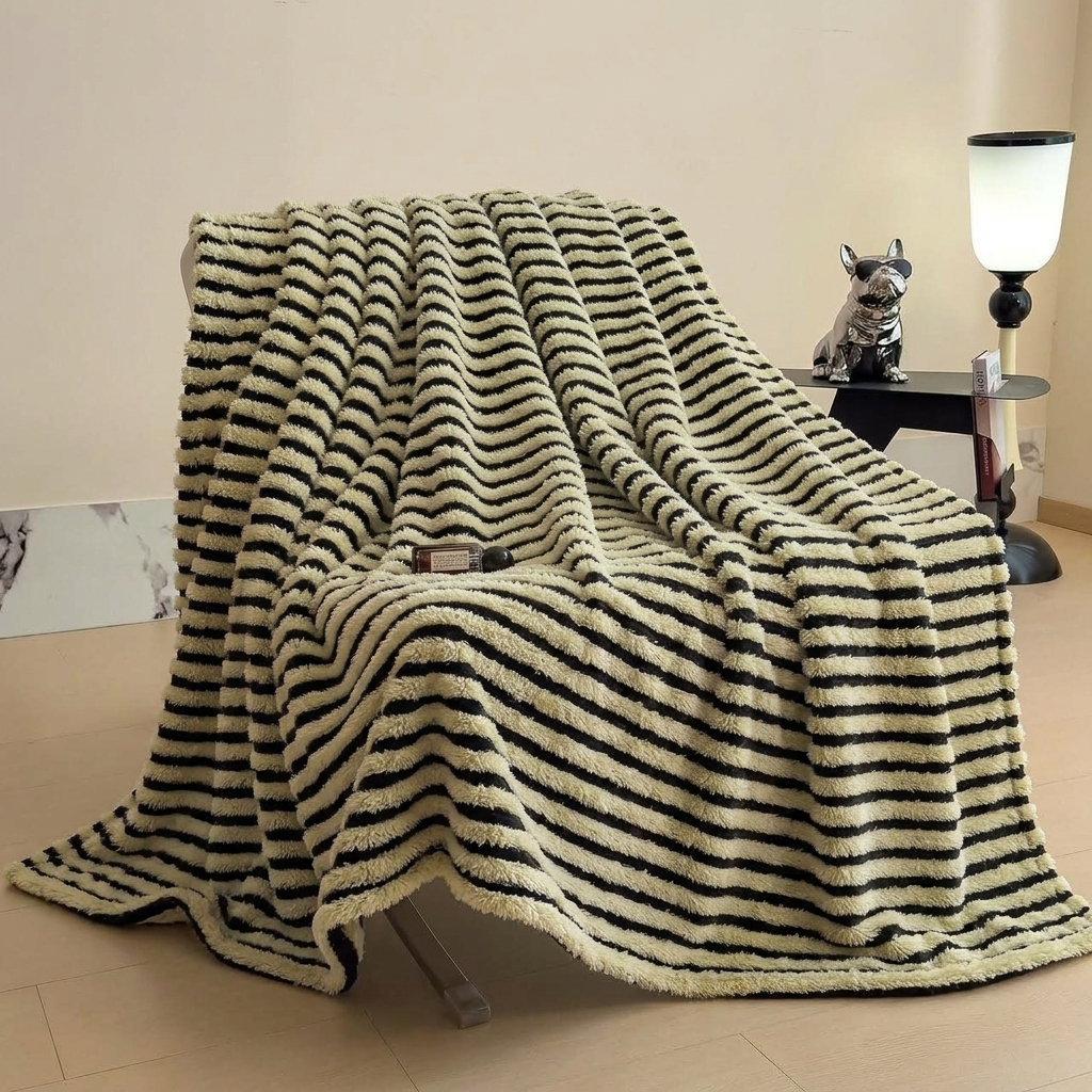 Honey Soft Striped Faux Fur Throw