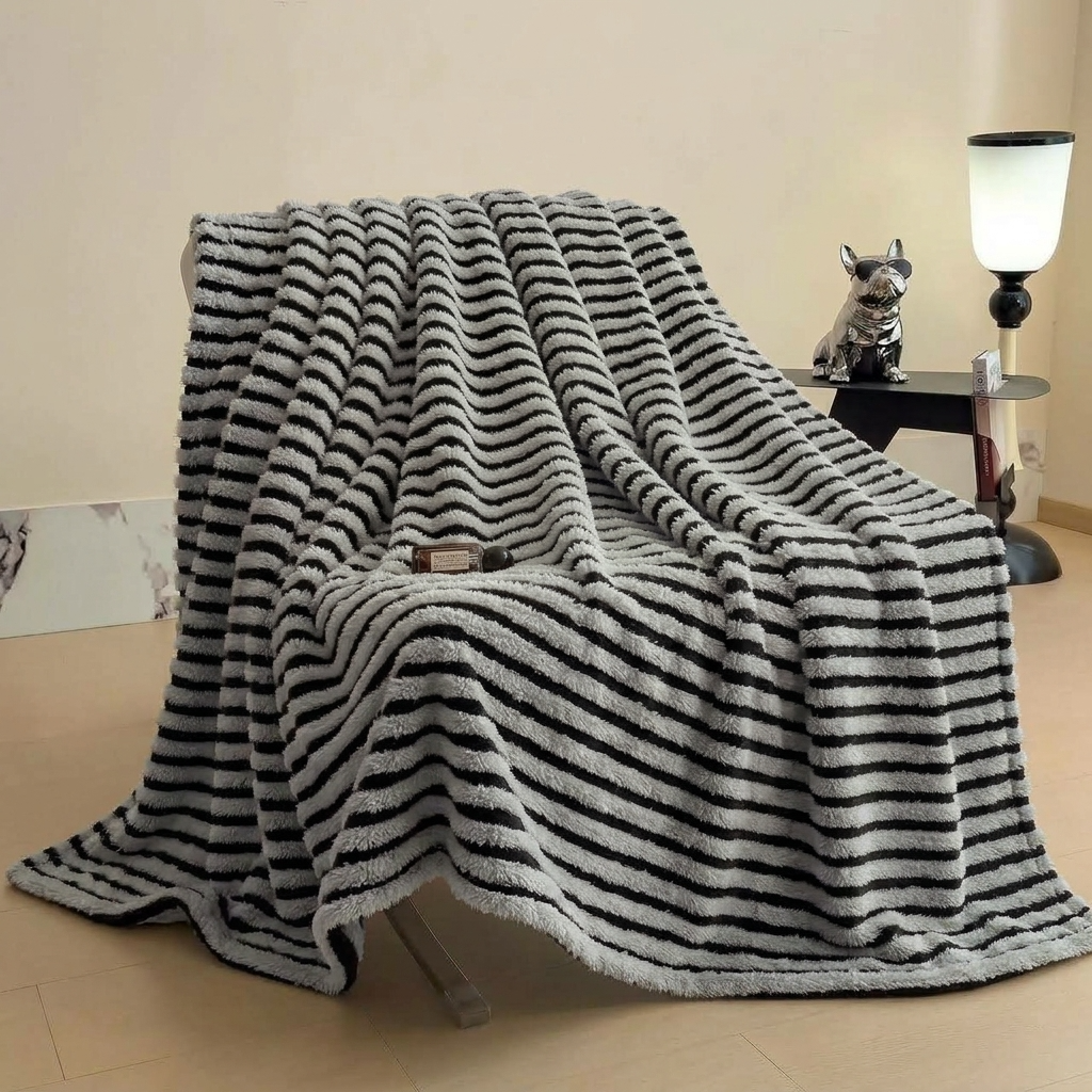 Lemur Soft Striped Faux Fur Throw