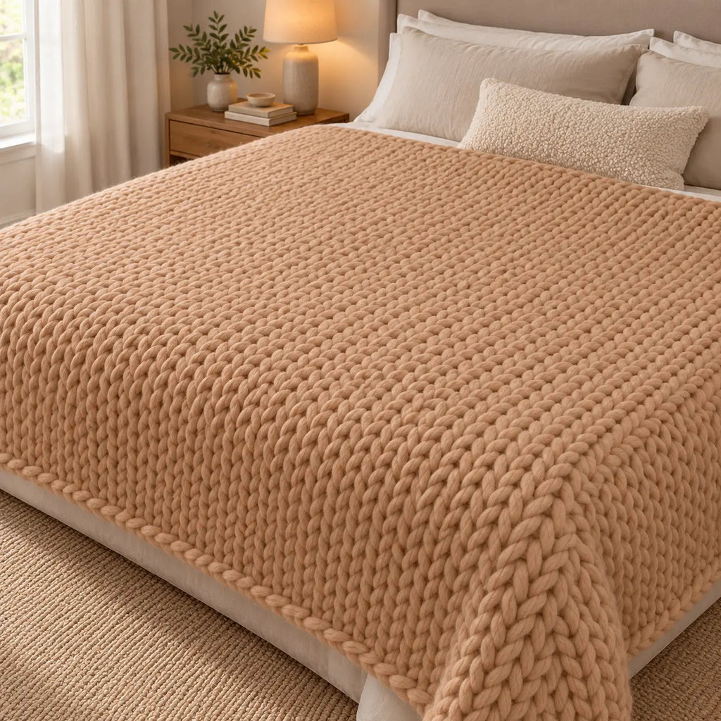 Chunky-Knit Sofa Throw – Beige 100x200cm