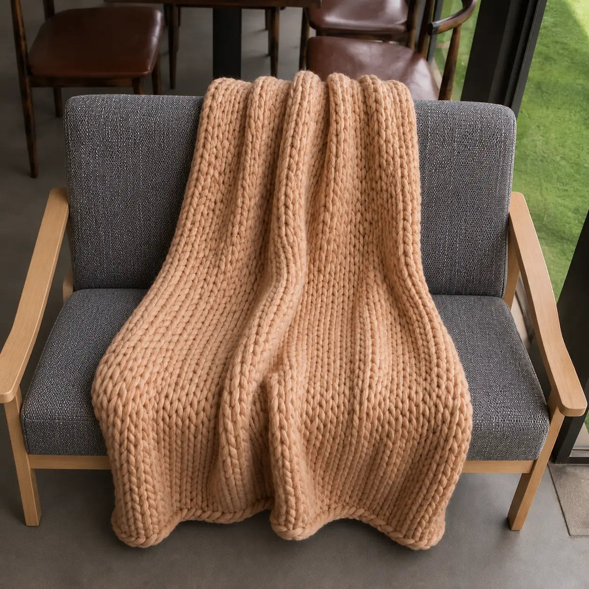Chunky-Knit Sofa Throw – Beige 80x100cm
