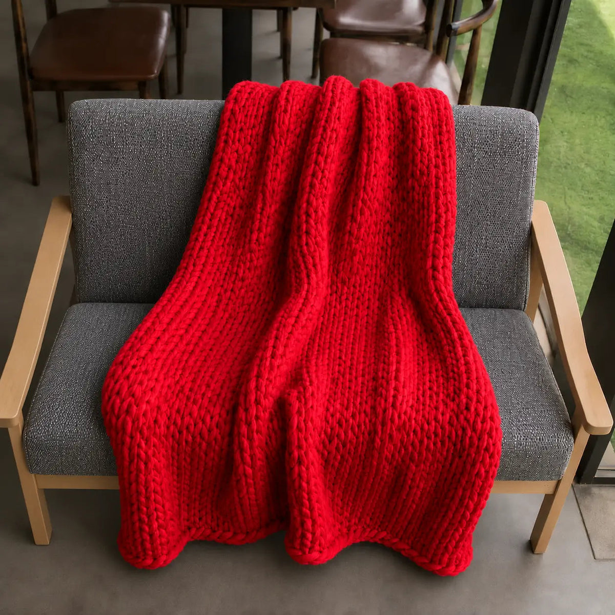 Chunky-Knit Sofa Throw – Black 100x200cm