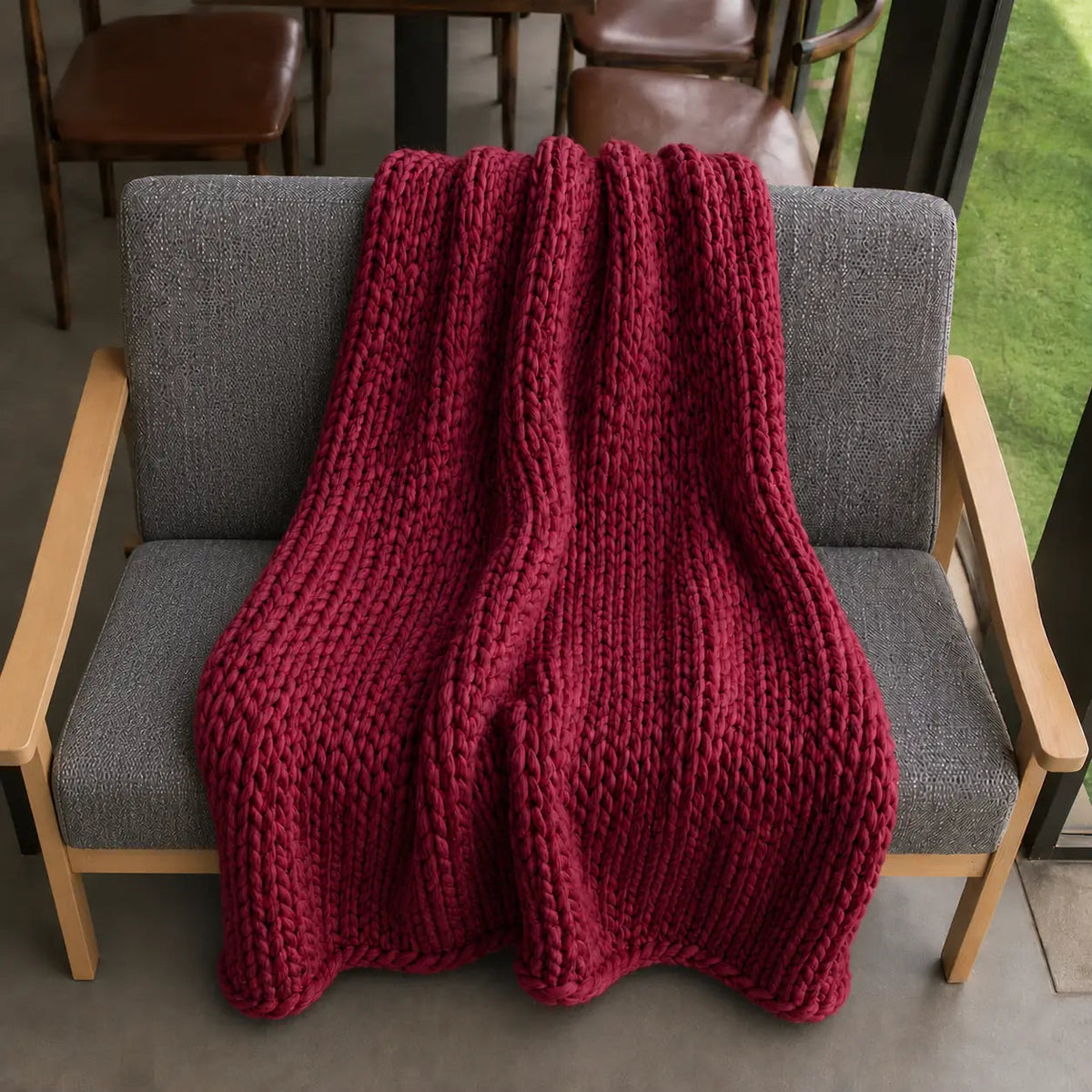 Chunky-Knit Sofa Throw – Grey 100x120cm