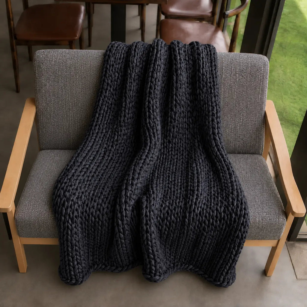 Chunky-Knit Sofa Throw – White 100x120cm