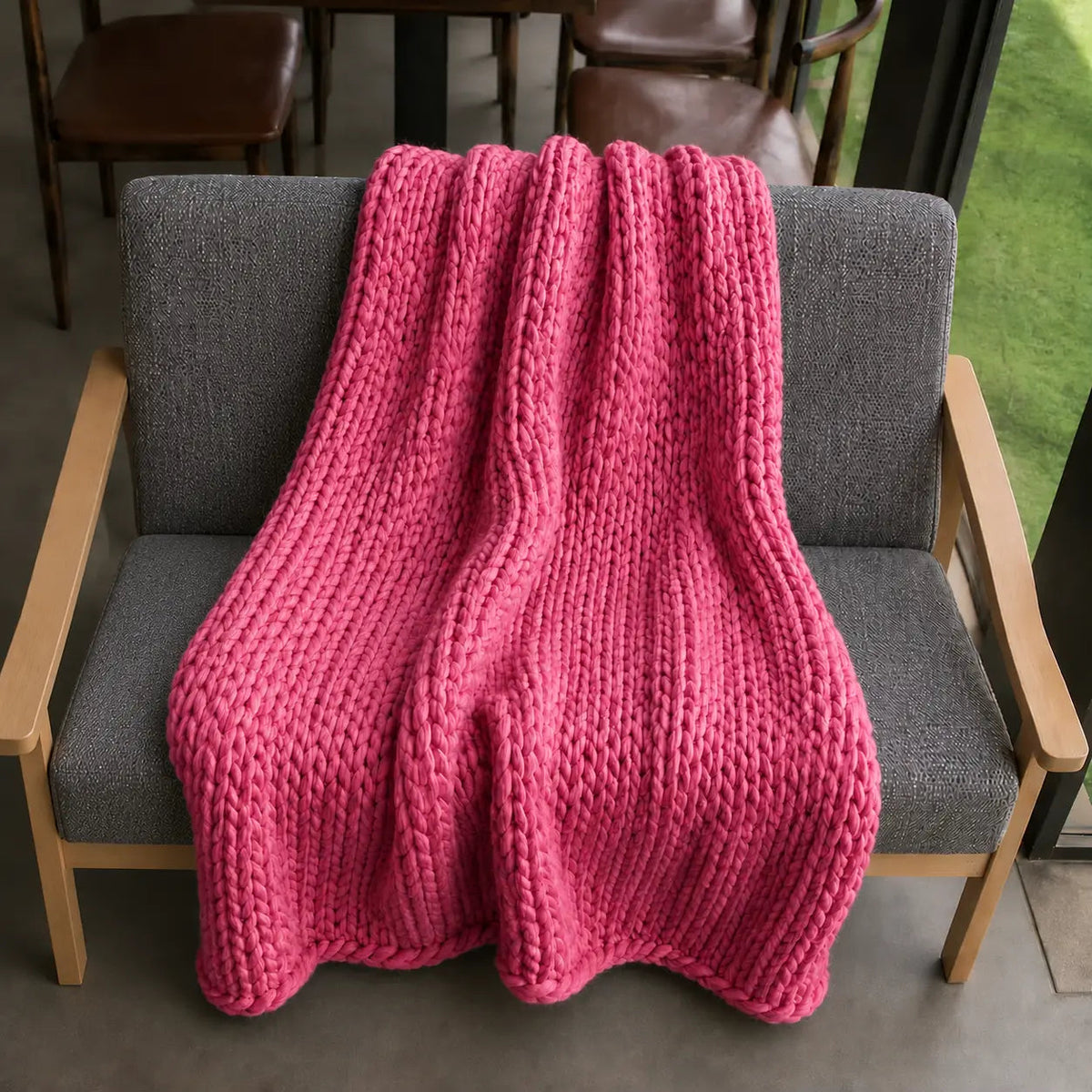 Chunky-Knit Sofa Throw – White 100x200cm