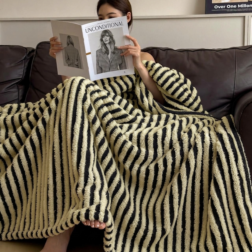 Honey Soft Striped Faux Fur Throw