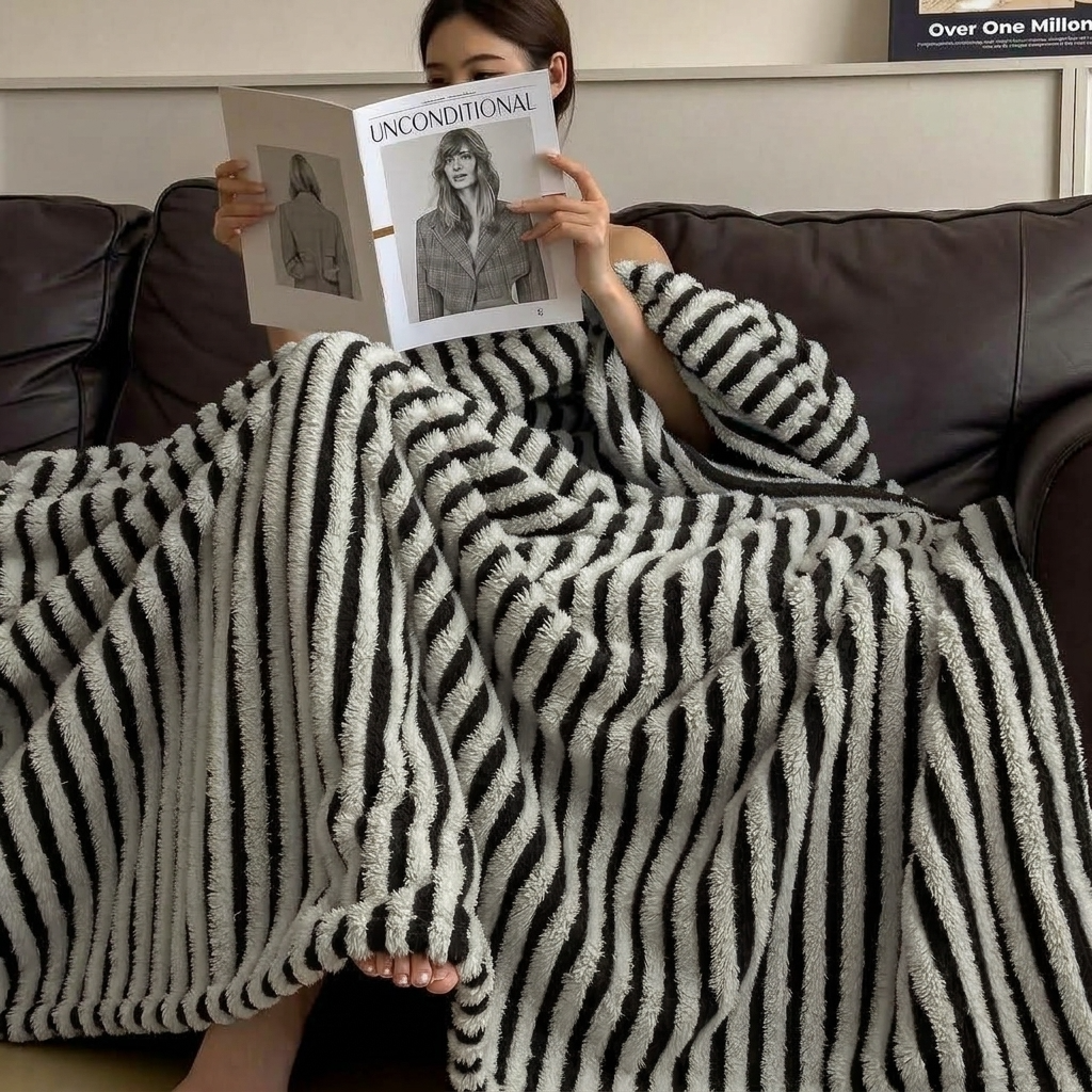 Lemur Soft Striped Faux Fur Throw