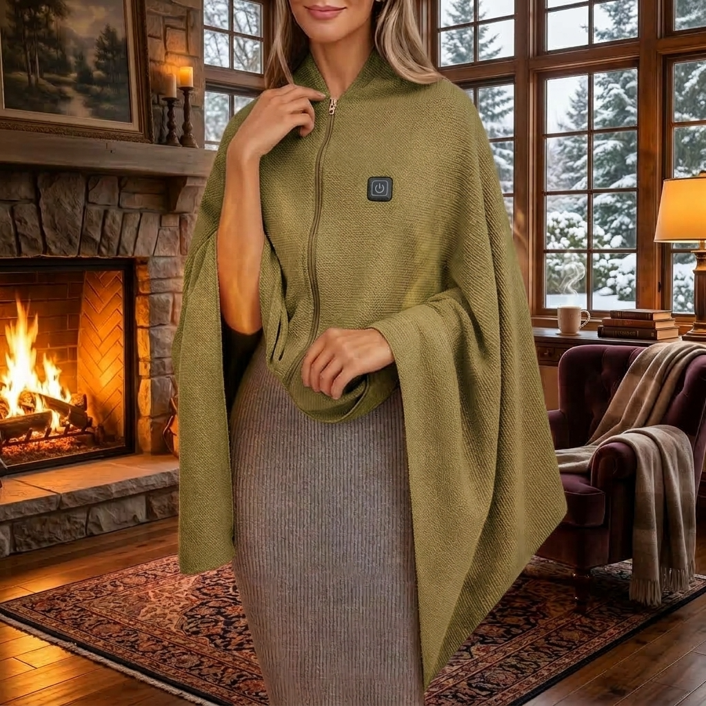 Khaki Heated Throw Portable with 3 Heat Settings