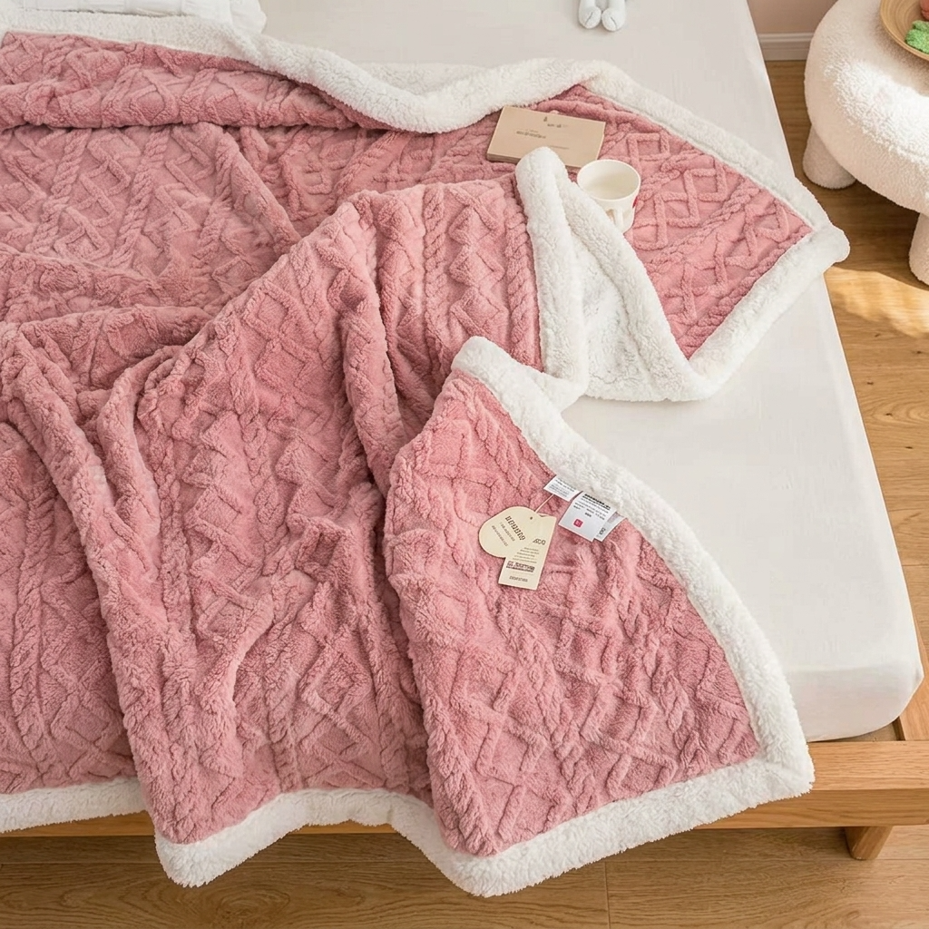 Pink Geometric Fleece and Sherpa Throw