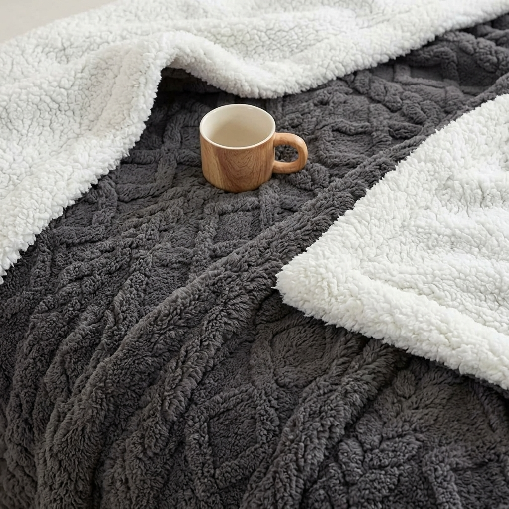 Grey Geometric Fleece and Sherpa Throw