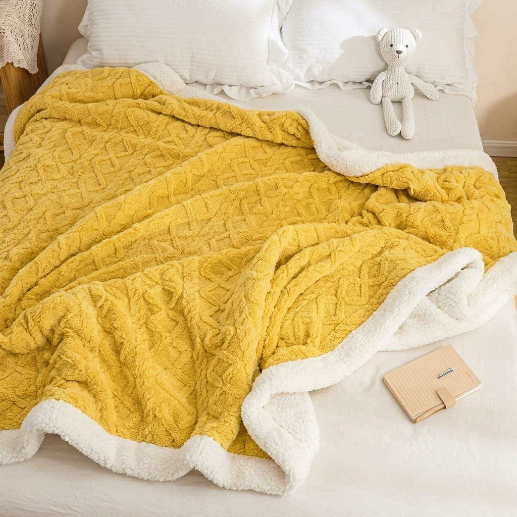 Yellow Geometric Fleece and Sherpa Throw