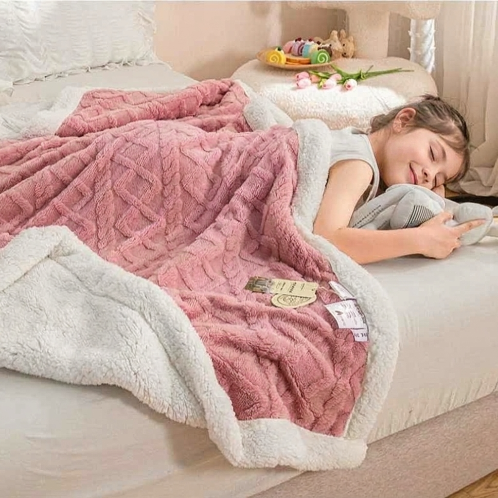 Pink Geometric Fleece and Sherpa Throw