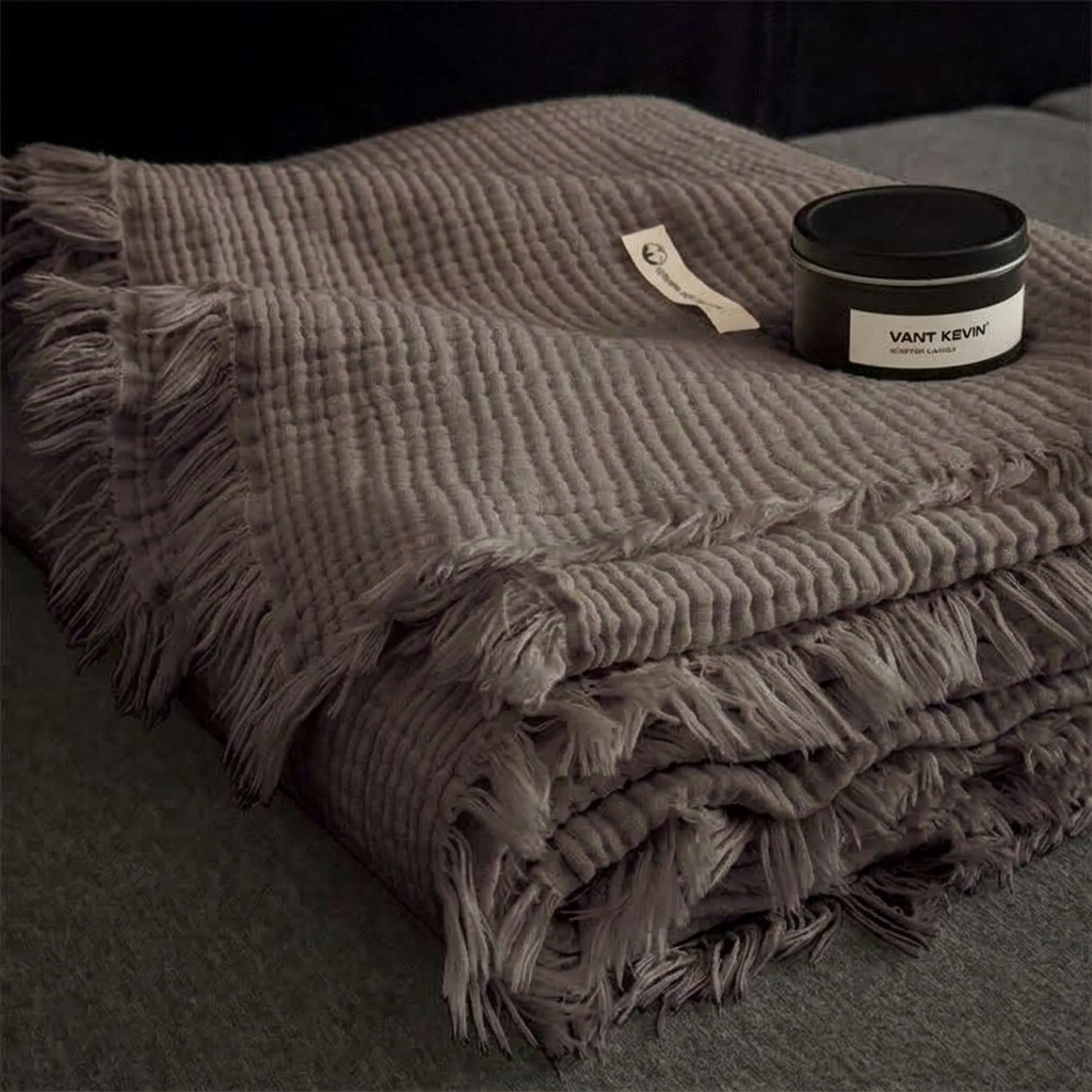 Cocoa Four-Layer 100% Cotton Fringed Throw