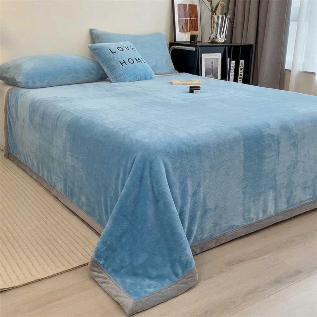 Sky Blue Soft Warm Plain Velvet Throw