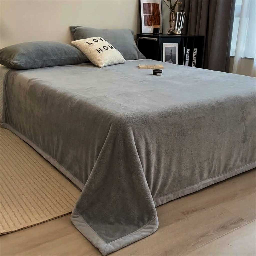 Grey Soft Warm Plain Velvet Throw